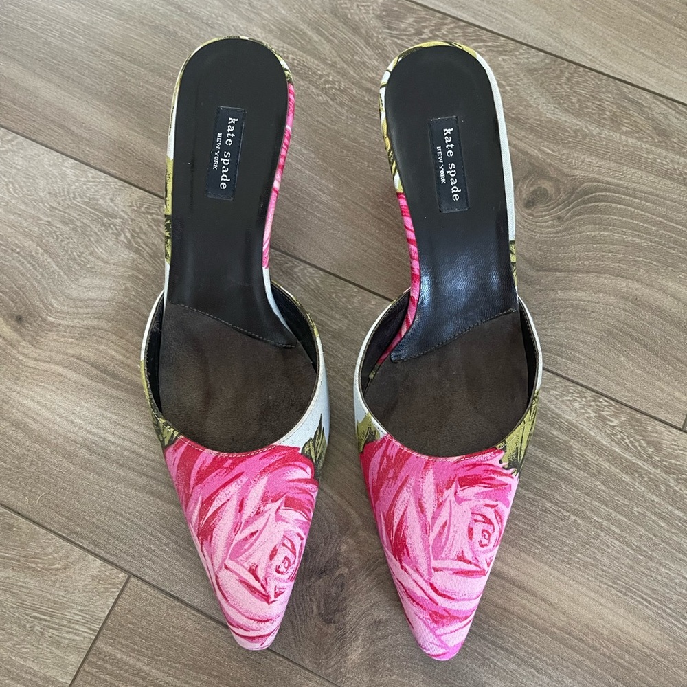 Kate spade floral garden rose pink kitten heels pointed toe preowned size 5.5
